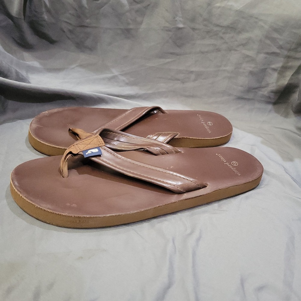 VINEYARD VINES Brown Leather Flip-flops Size 11 Men's